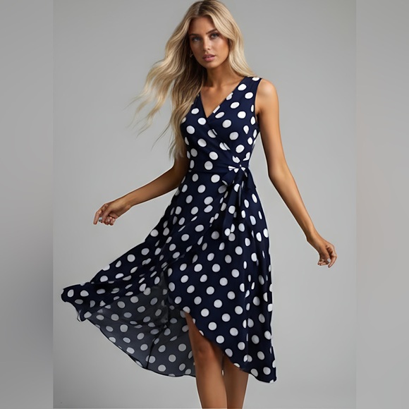 Polka Dot Knot Side Wrap Dress - Picture 4 of 10